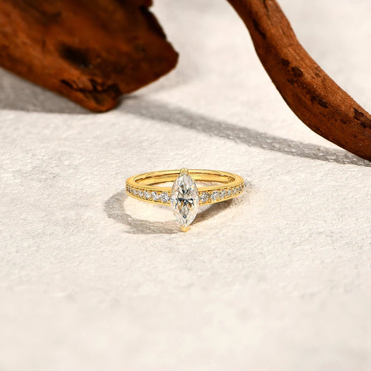 1.0CT Moissanite Ring for Women 5*10mm Marquise Cut Stone S925 Pure Silver Wedding Engagement Luxury Rings Fine Jewelry