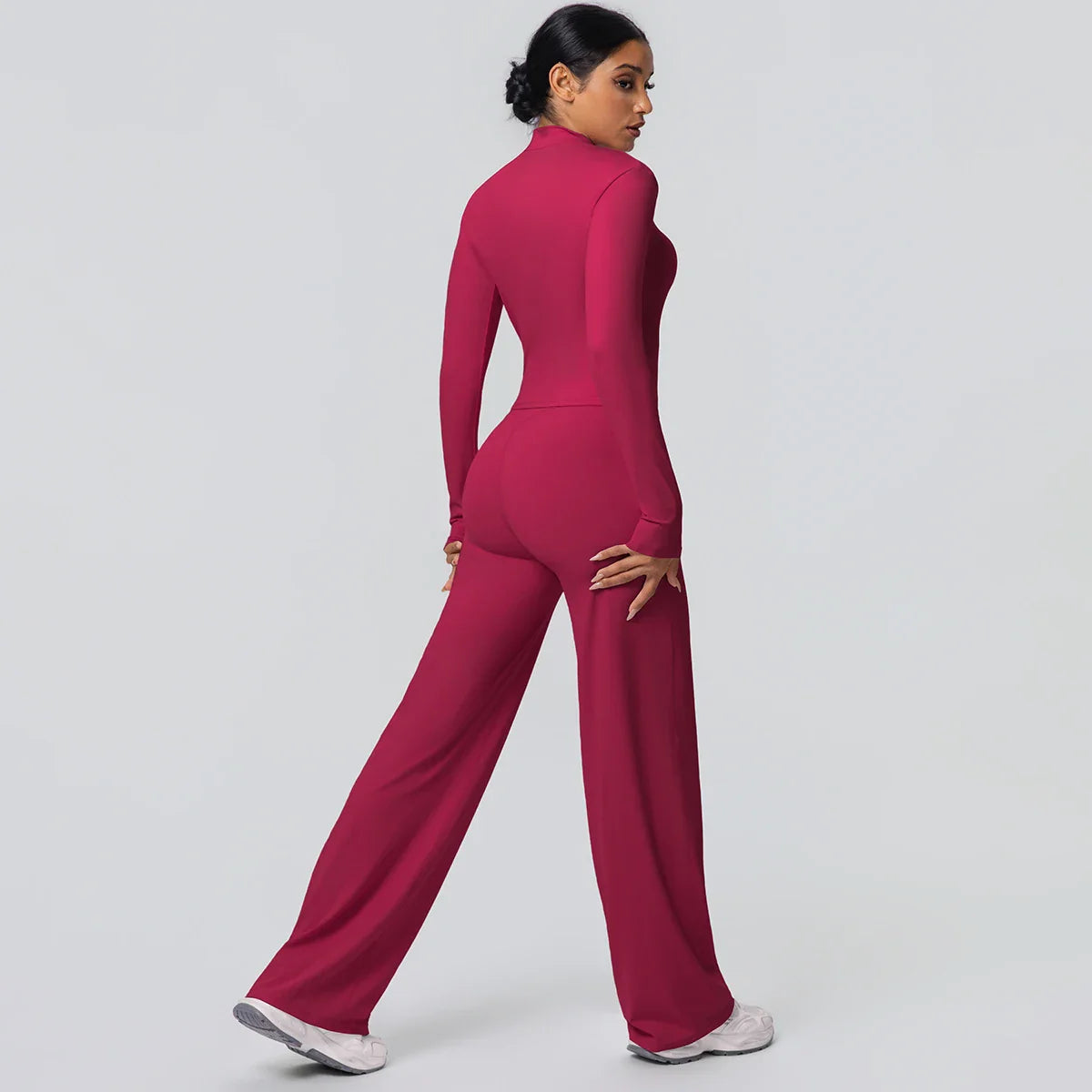 2pieces Quick Drying Sports Fitness Clothing Yoga Set Women Yoga Zipper Long Dleeves High Waisted Breathable Wide Leg Pants Set