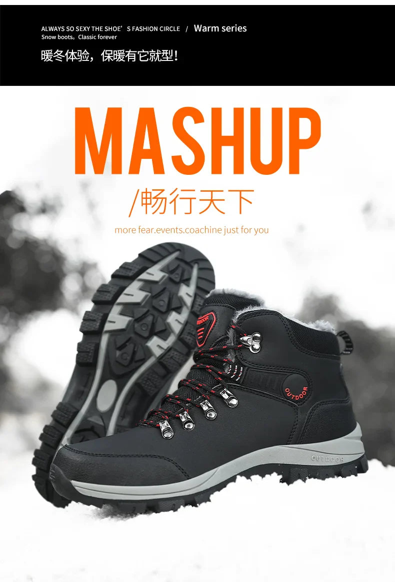 Men's Winter Snow Boots High Top Waterproof Sneakers Warm Plush Climbing Boots Plush Leisure Multi-Function Mountaineering Shoe