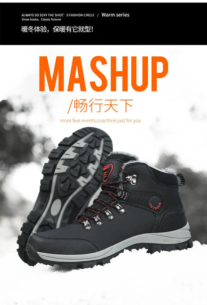 Men's Winter Snow Boots High Top Waterproof Sneakers Warm Plush Climbing Boots Plush Leisure Multi-Function Mountaineering Shoe