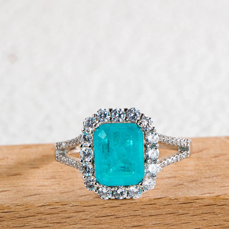 Luxury  sterling silver ring for charm lady with green emerald gemstones wedding fine Jewelry gift size 6-10