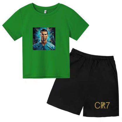 Summer Kids Ball Wear Creative Pattern Football Set T-shirt + Shorts Boys Girls 3-13 Years Old Sports Quick Drying T-shirt Set