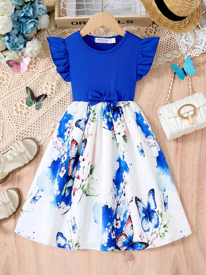 New Summer Children Dresses With Bow Print Casual Dress Outdoor Carnival Birthday Party Girl Clothes Cute Girl Skirt 2-10Y