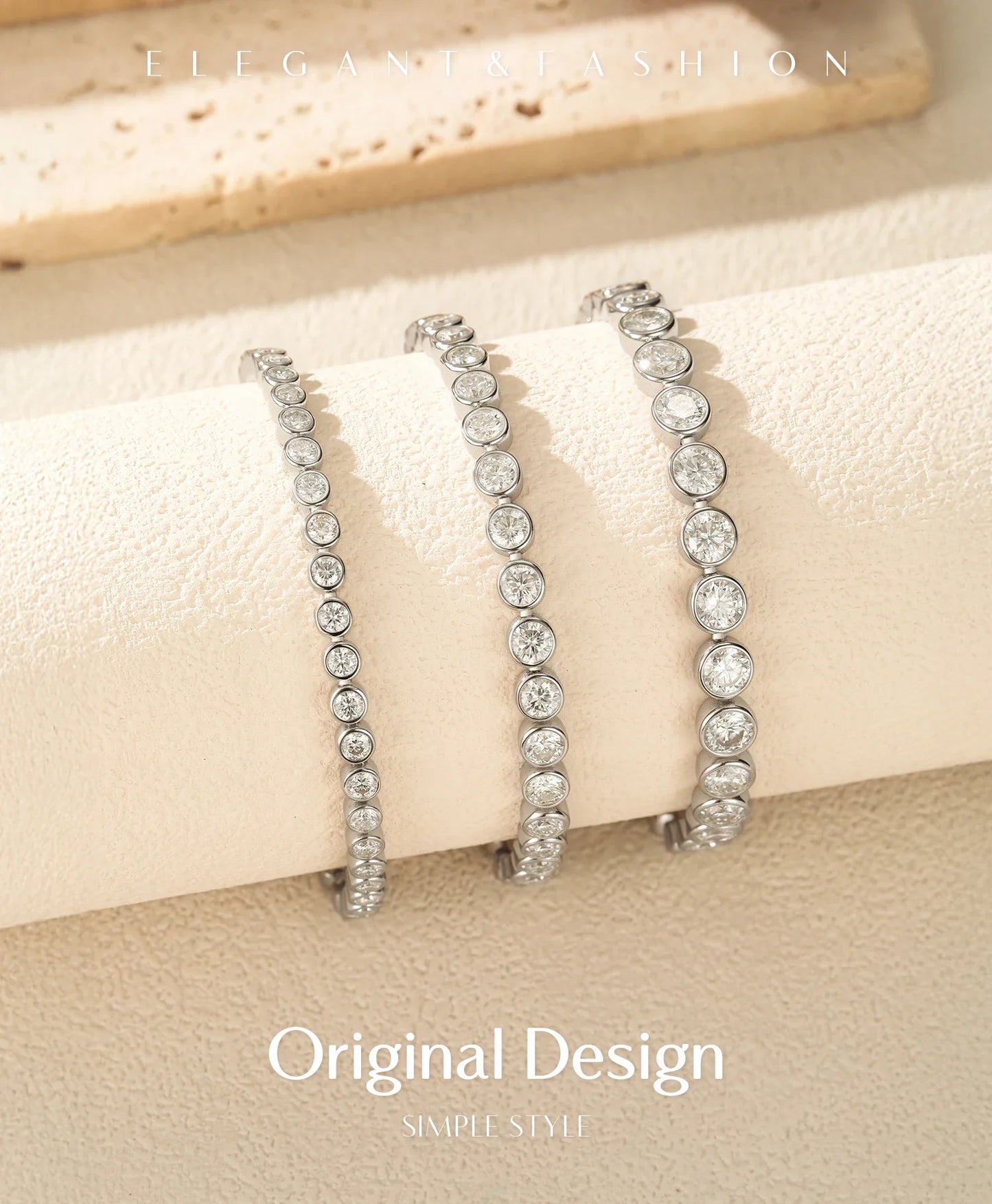 D VVS1 Round Moissanite Tennis Bracelet 3mm/4mm/5mm 925 Sterling Silver Tennis Stackable Bracelets for Women Men Jewelry
