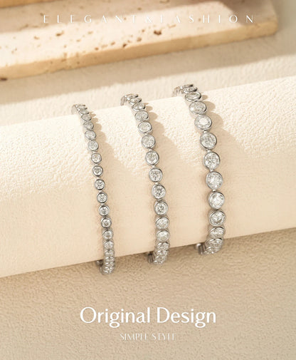 D VVS1 Round Moissanite Tennis Bracelet 3mm/4mm/5mm 925 Sterling Silver Tennis Stackable Bracelets for Women Men Jewelry