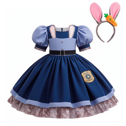 Girl Cosplay Judy Hopps Police Officer Dress Zootopia Bunny Costume Kids Dress Up Halloween Rabbit Dress Outfits