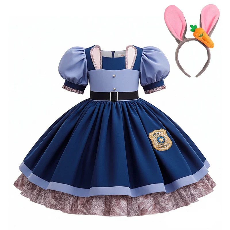 Girls Judy Hopps Police Officer Dress Zootopia Bunny Costume Kids Dress Up Halloween Rabbit Dress Outfits