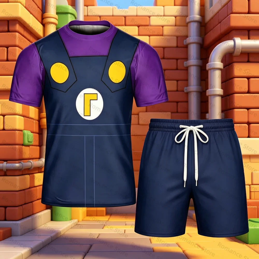 Super Waluigi Cosplay Tracksuit 3D Print T Shirt Shorts Suit For Kids Adults Anime Game Costume Summer Women Set Men's Suit