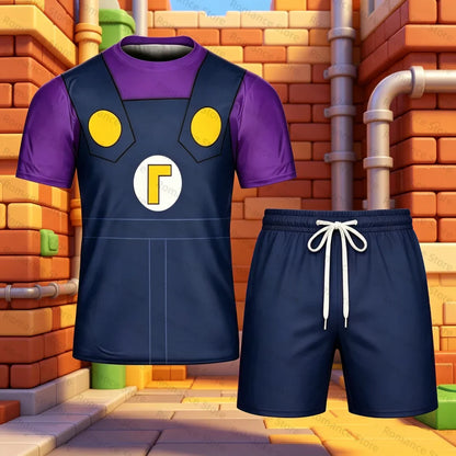 Super Waluigi Cosplay Tracksuit 3D Print T Shirt Shorts Suit For Kids Adults Anime Game Costume Summer Women Set Men's Suit