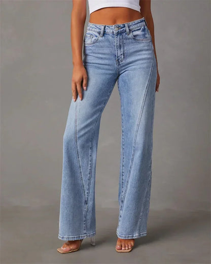 Women Mid Waist Loose Micro Flared Denim Pants