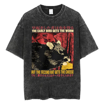 Amare Box No Thoughts Head Empty Japanese T-shirt Funny Capybara Vintage Washed T Shirt Men Women Casual Loose Short Sleeve Tees
