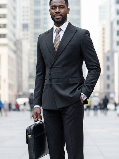 Elegant man suit for wedding grey Slim Fit Double Breasted Multiple buttons Casual Business man 2 piece party outfit