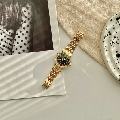 Women's Fashion Round Room Gold Steel Band Quartz Wristwatch Luxury Ladies Golden Watch for Women Clock Female Reloj