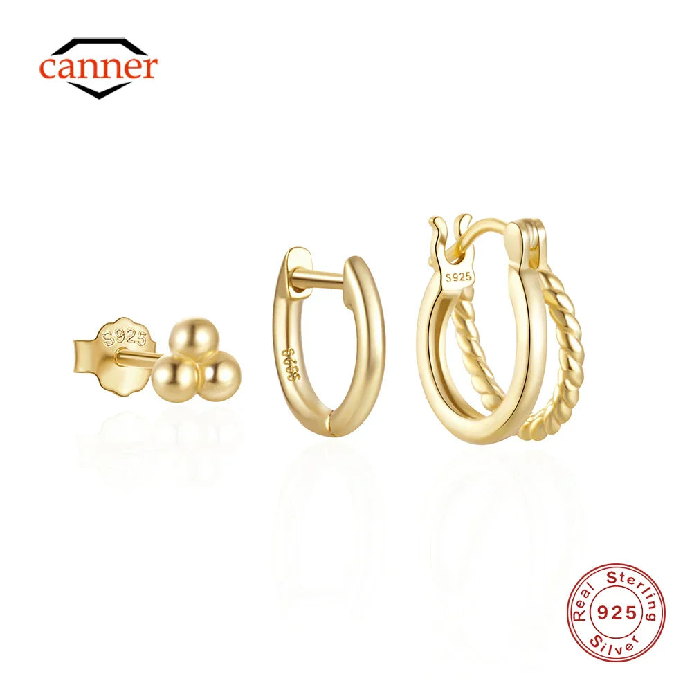 925 Sterling Silver 3PCS Zircon Double Layer Hoop Earrings For Women Minimalism Ins Earrings Fine Jewelry Party Gift