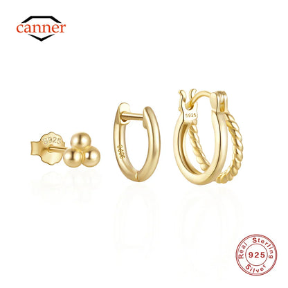 925 Sterling Silver 3PCS Zircon Double Layer Hoop Earrings For Women Minimalism Ins Earrings Fine Jewelry Party Gift