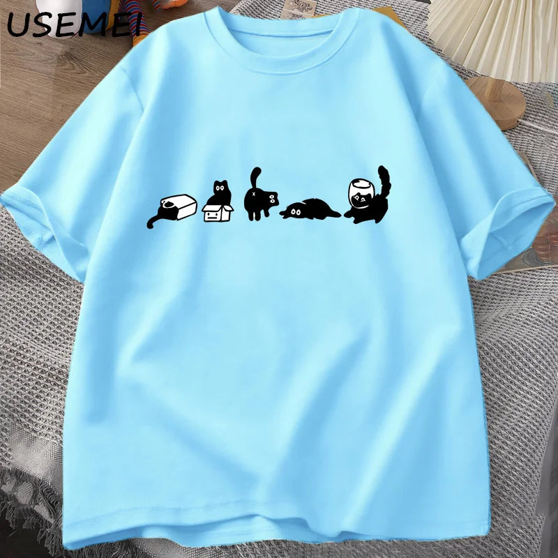 Five Mood Cats T-Shirts Oversized Cat Mom Tee Funny Cotton Short Sleeve Cat Lovers T Shirt Men Women Casual O Neck Summer Tops