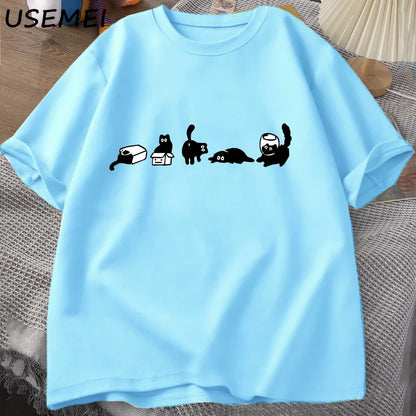Five Mood Cats T-Shirts Oversized Cat Mom Tee Funny Cotton Short Sleeve Cat Lovers T Shirt Men Women Casual O Neck Summer Tops
