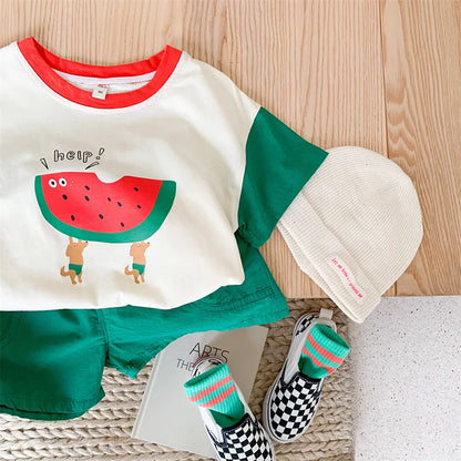 Summer Boys Clothing Set Cute Watermelon Print Tee and Shorts 2 Pcs Boys Suit