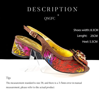 Italian Design Color Matching Rhinestone Comfortable High Heel Shoes And Bag Fashion Style Pointed-Toe Shoes For Women