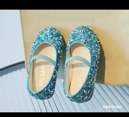 Children's 2025 new single shoe girls' fashion show sequined crystal shoes baby Baotou fashionable soft soled princess shoes