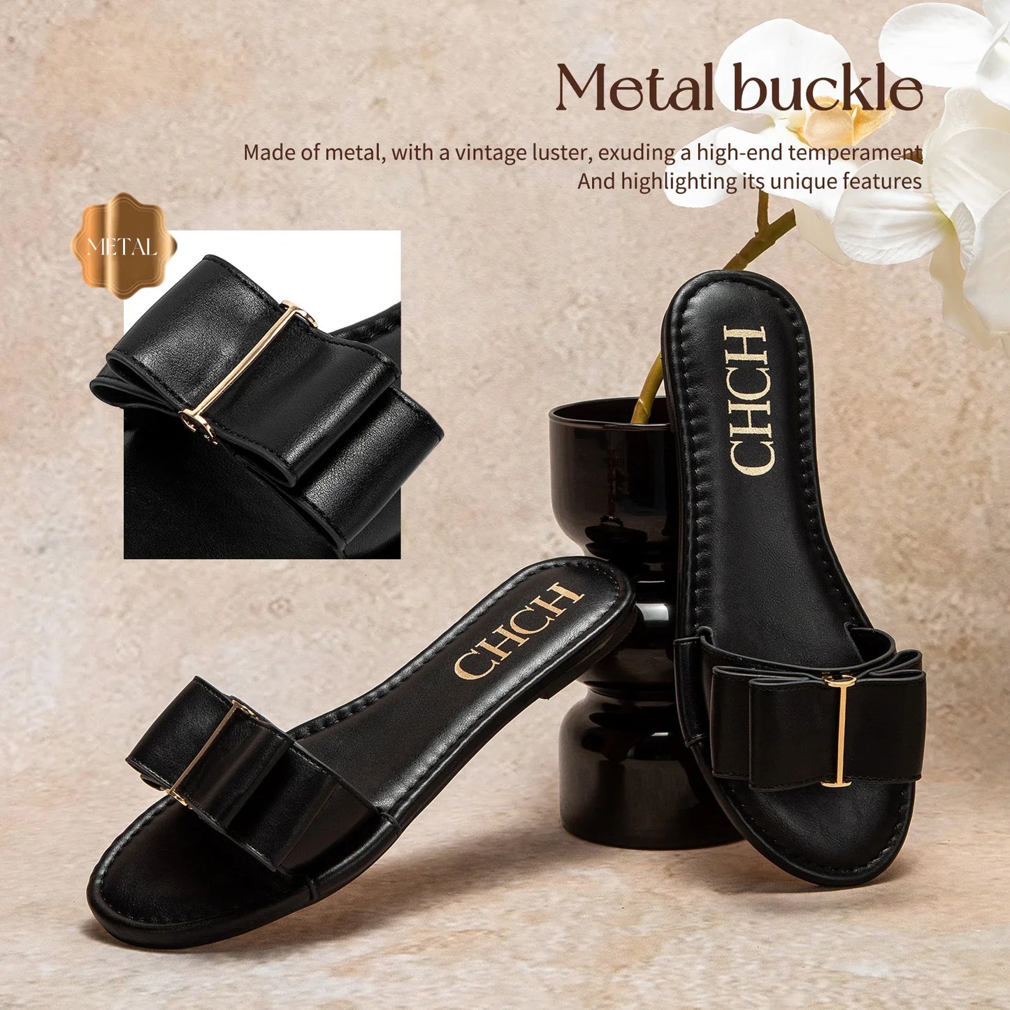 Women's Flat Shoes New Summer Bow Casual Slippers Black Commuting Women's Shoes