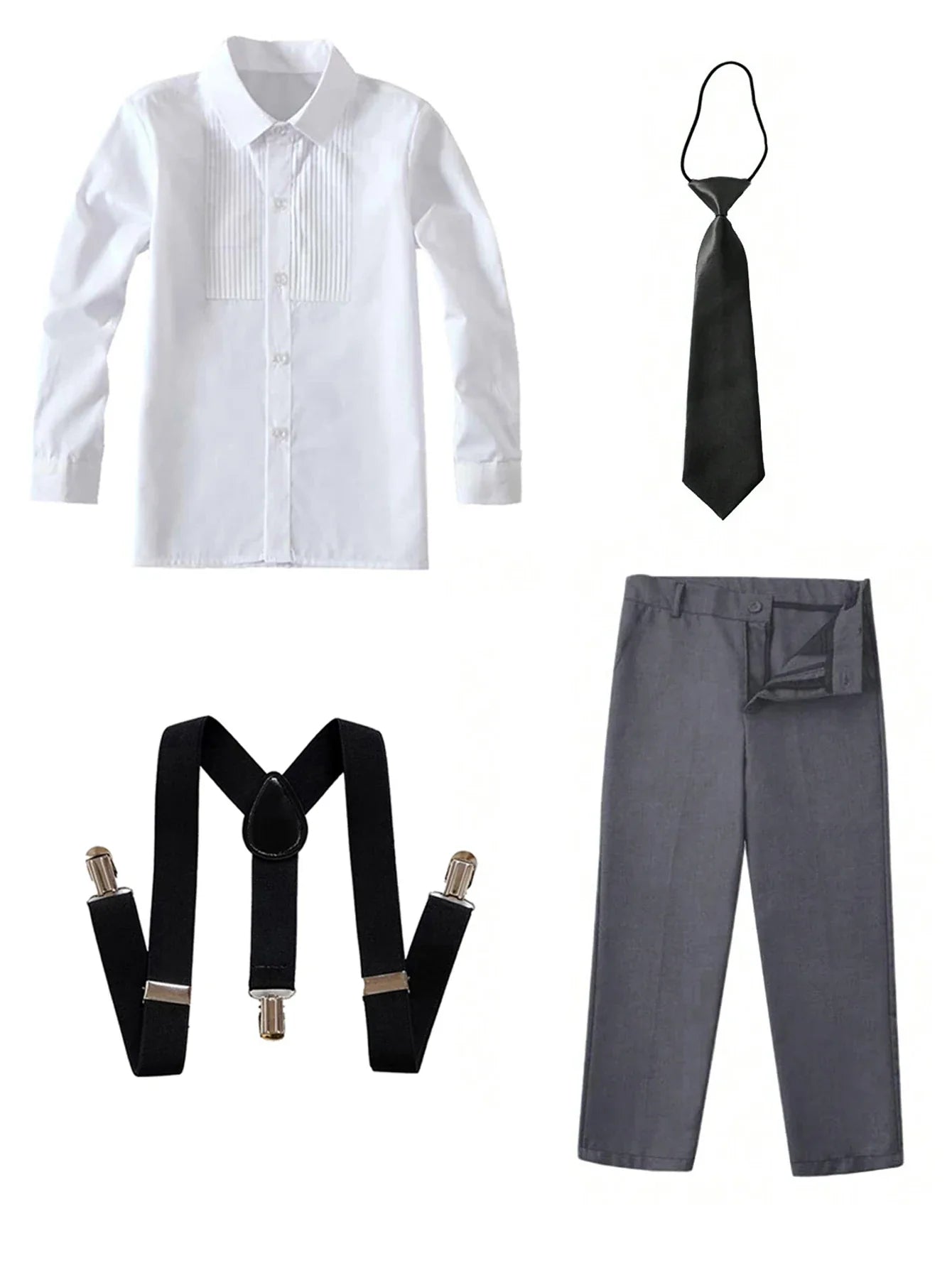 4pcs/set Boys' Suit Set With Pants, Vest, Shirt And Tie School Uniforms