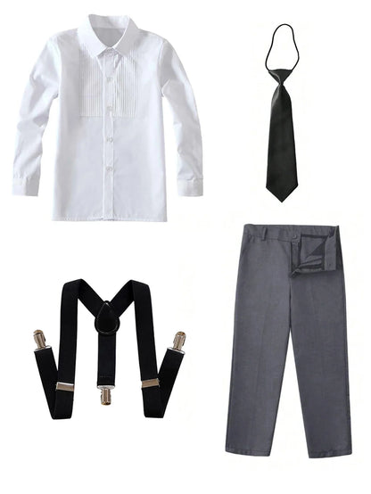 4pcs/set Boys' Suit Set With Pants, Vest, Shirt And Tie School Uniforms