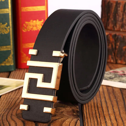 Men's and Women's Casual Fashion Belt  Korean Version Gold Buckle Belt Trendy I-shaped Buckle Belt