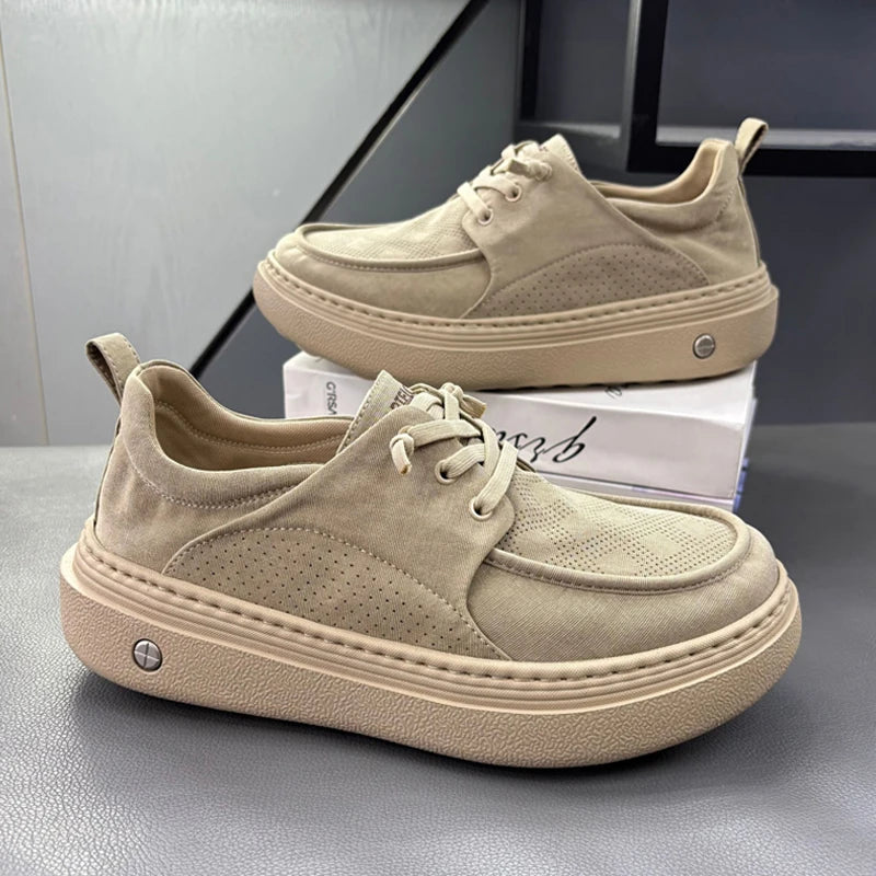 Lightweight Thick Bottom Casual Shoes Easy to Wear Slip on Lazy Person Cowhide Leather Shoes Breathable Rubber Sole