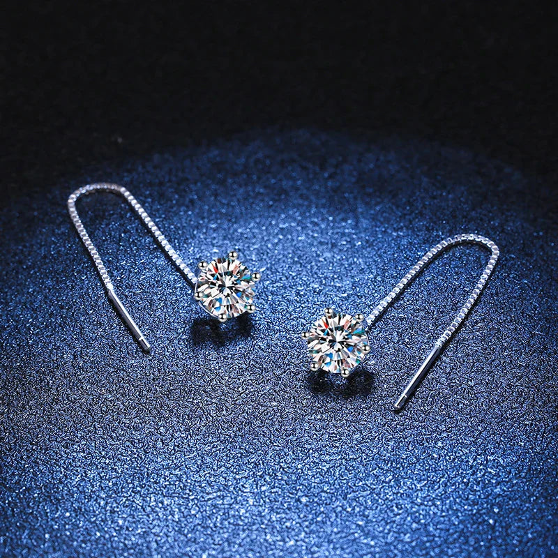 1CT Moissanite Earrings S925 Sterling Silver Plated with White Gold Ear Wire Line Drop Earring Hoop Wedding Fine Jewelry