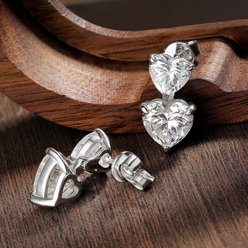 Heart Cut Moissanite Drop Earrings for Women GRA Certified Lab Gemstone s925 Sterling Silver Plated White Gold Earring