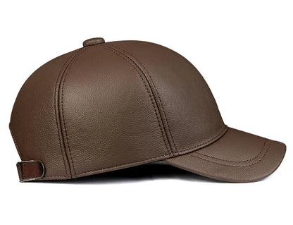 Warm Hat Man 2024 Winter Genuine Leather Baseball Caps Male Casual Cowhide Belt Ear Protect Sport Hockey Hunt Flight Casquette
