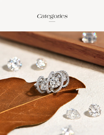 Three-Stone Cluster Moissanite Ring for Women 1CT Round Cut 100% 925 Sterling Silver Twist Band Engagement Fine Jewelry