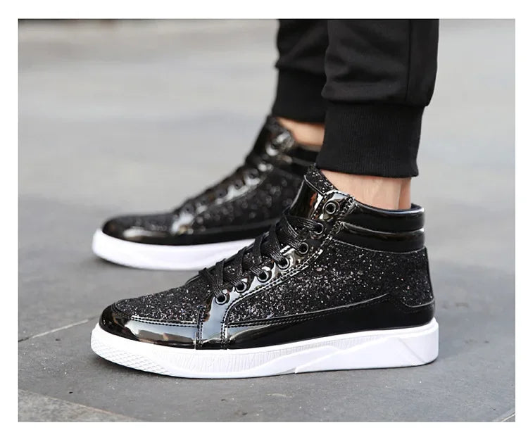 Man High Top Sneakers Luxury Glitter Men Ankle Boots Fashion Non-slip Casual Shoes High Quality Hip Hop Men Boots 2024
