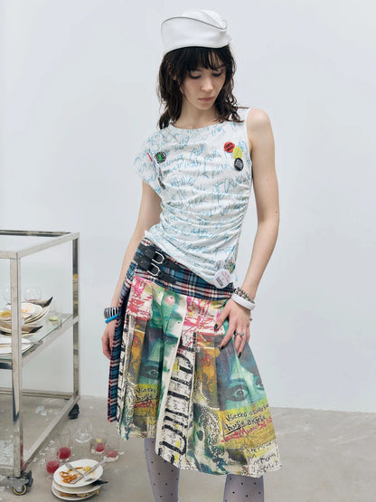 Women's Midi Skirts Tie Dye 2000s Aesthetic Harajuku Japanese Contrast Color Goblin Core American Retro High Street Design New