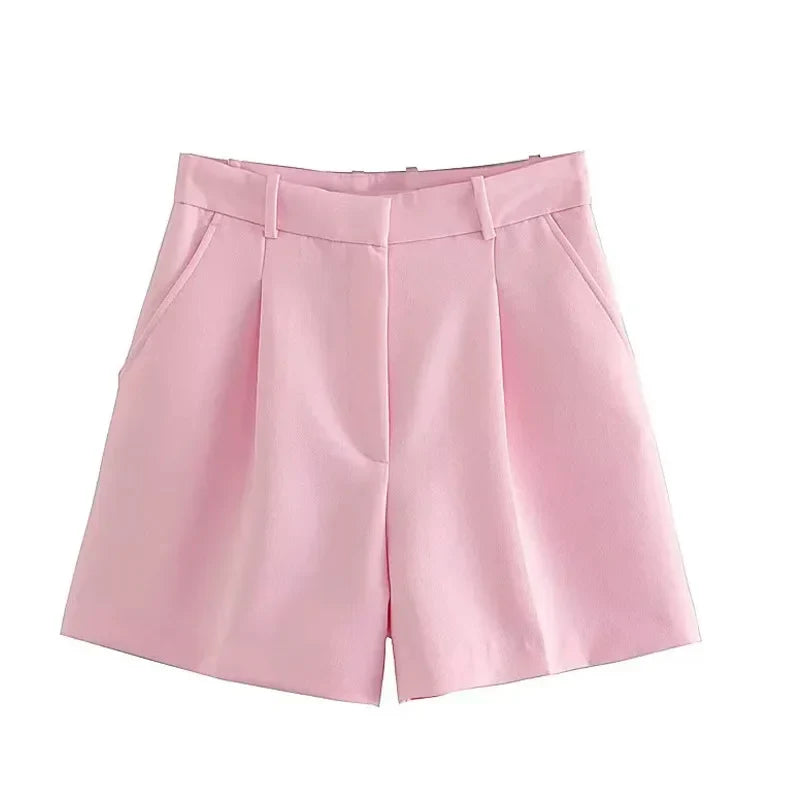 Female Shorts Black Pink Shorts Woman Summer 2024 Pleated Baggy White Shorts For Women Casual High Waist Short Pants