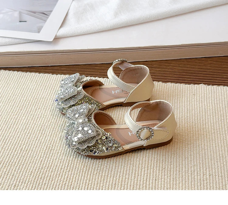 Faux Gemstones Shoes for Kids Girls Shining Crystal Girls Dress Shoes for Party and Wedding Bowtie Children Girl Sandals I04204