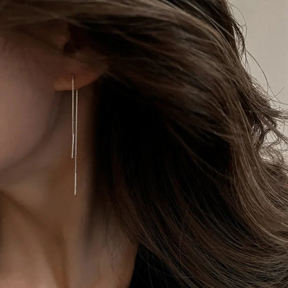 Retro Classic Long Tassel Ear Line Drop Dangle Earring for Women Charm Silver Color Stainless Steel Chain Hanging Earing Jewelry