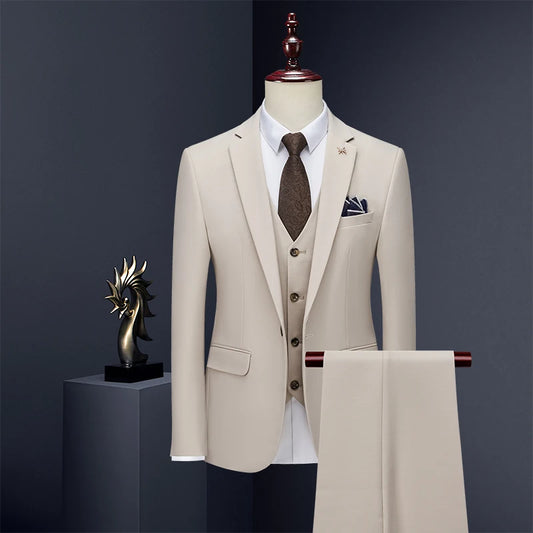 Jacket Vest Pants Brand Boutique Fashion Solid Color Mens Formal Office Business Suit Groom Wedding Dress Male Slim Blazer Sets