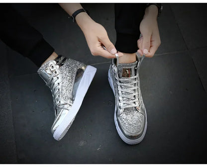 Man High Top Sneakers Luxury Glitter Men Ankle Boots Fashion Non-slip Casual Shoes High Quality Hip Hop Men Boots 2024