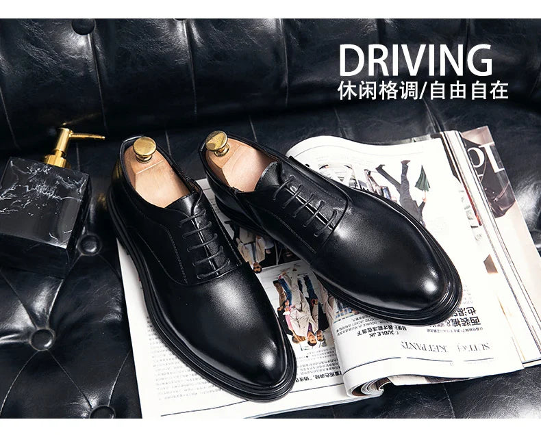 Fashion Business Formal Leather Shoes Men 2026 Summer Low-top Solid Wedding Shoes Black Oxford Pointed Office Shoes Plus Size 46