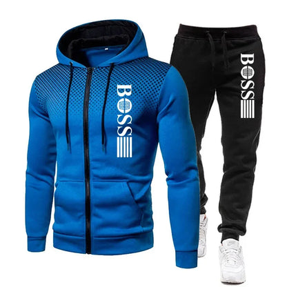 2026 New Men's zippered hoodie + Casual Pants Set for Autumn and Winter fashion Fitness and Warm sportswear Two-piece set