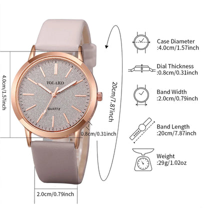 2PCS/Set Women's Watch Shiny Fashion PU Leather Analog Quartz Watches Rose Flower Bracelet