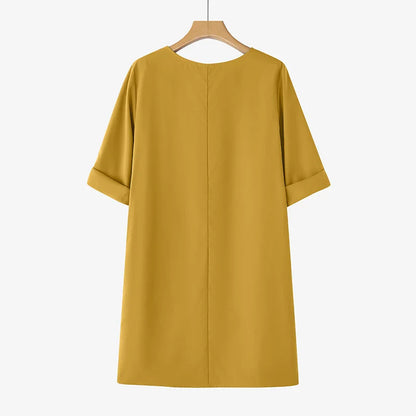 Elegant Women Party Dress 2026 Summer Fashion 3/4 Sleeve Casual Shirt Vestidos Pockets Loose Solid Knee-length Sundress