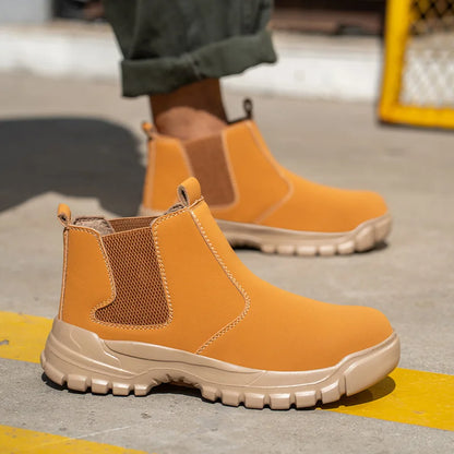 Ultralight Slip On Men Work Boots Safety Steel Toe Comfortable Shoes Kevlar Insoles Industrial Outside Waterproof Working Boots