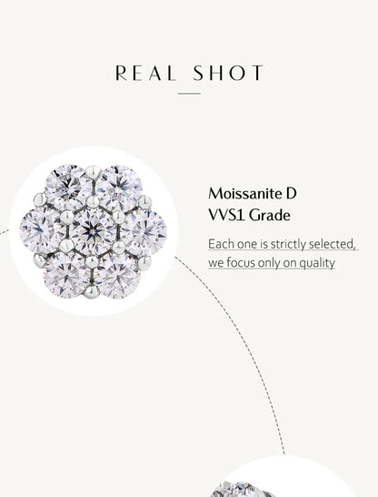 Round Cut 2.5mm 3.0mm Moissanite Diamond Earring Flower shape D VVS1 Color 925 Silver Pure 10k 14k Au750 Gold for Women