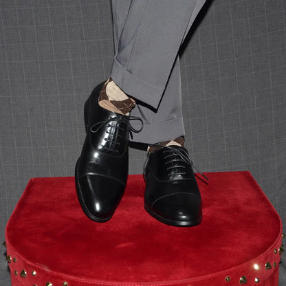 Luxury Genuine Leather Mens Business Dress Shoes Black Cap Toe Lace-Up Oxfords Company Office Wedding Party Formal Shoes for Men