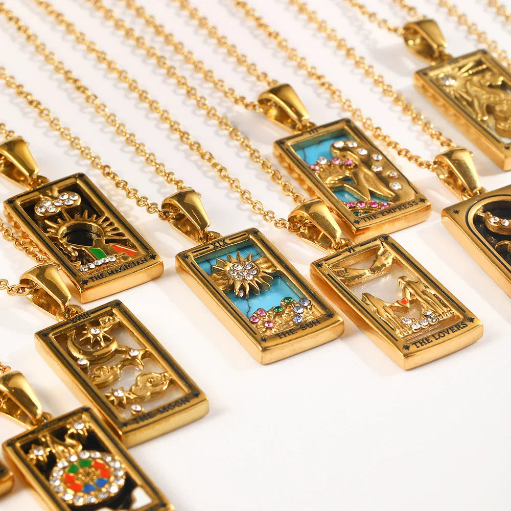 Original New Tarot Queen Lover Magician Moon Necklace Tarnish Free Stainless Steel Jewelry 18K Gold Plated Decoration
