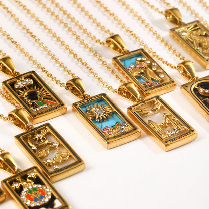Original New Tarot Queen Lover Magician Moon Necklace Tarnish Free Stainless Steel Jewelry 18K Gold Plated Decoration