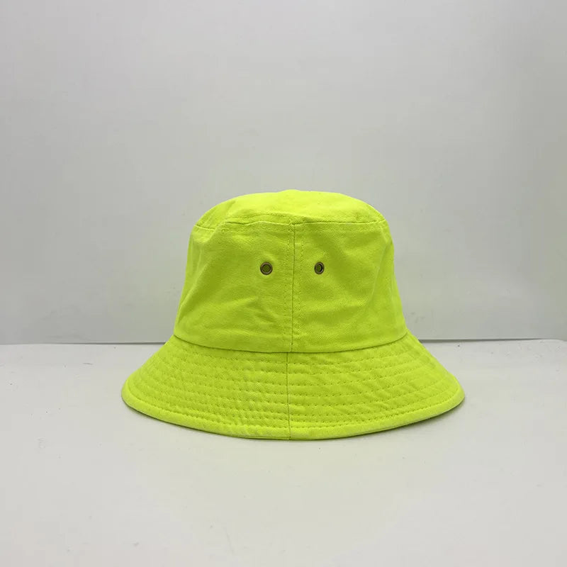 Fluorescent Green Bucket Hat Four Seasons Candy Color Personalized Street Dance Fashion Style Women's and Men's Fisherman Hat